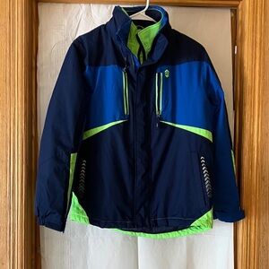 Free Country Youth XL 14-16 Blue/Green Full Zip + Velcro closure Hooded Jacket